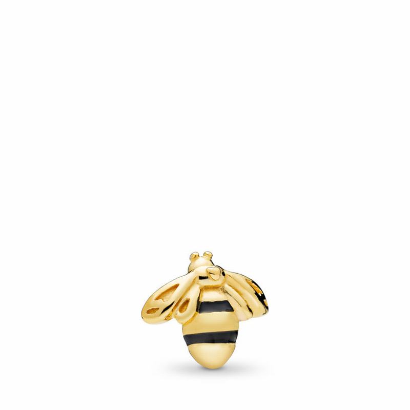 Pandora Shine™ Queen Bee Petite Locket Charm Ireland - 18ct Gold Plated/Enamel/Black - 348967LOJ